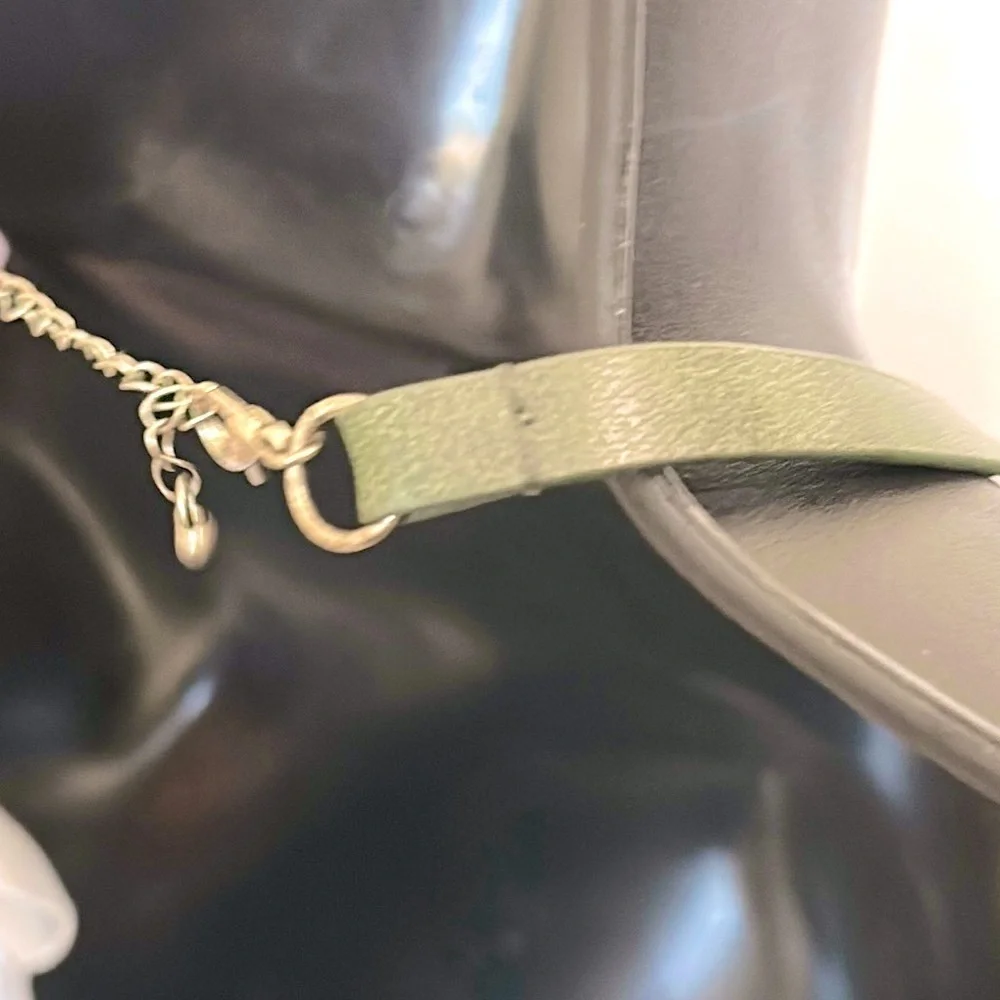 Anthropologie faux leather and Gold Chain Necklace- green and gold